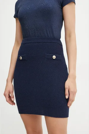 Guess Sukně s příměsí vlny ZYLEE tmavomodrá barva, mini, W4BD64 Z2WX0