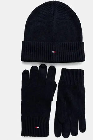 Tommy Hilfiger Čepice a rukavice s příměsí kašmíru tmavomodrá barva, AM0AM12938