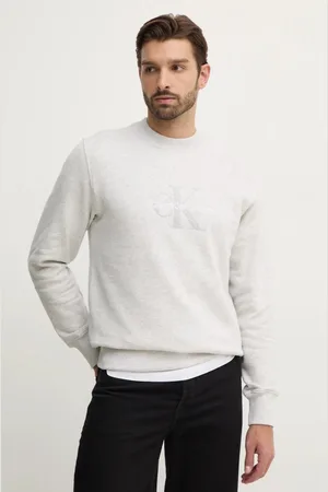 Calvin Klein Bavlněná mikina pánská, béžová barva, s aplikací, J30J326144