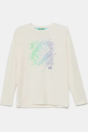 Benetton Dětské tričko s dlouhým rukávem barva, s potiskem, 3696C10M7