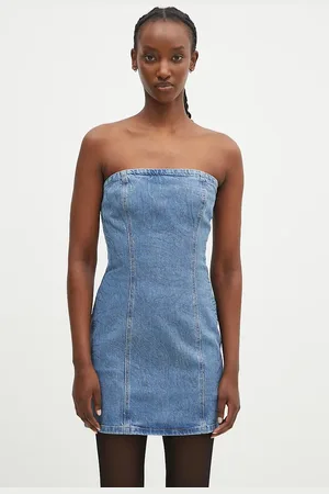 ROTATE Džínové šaty Rhinestone Denim barva, mini, 1126361468