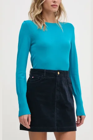 Tommy Hilfiger Manšestrová sukně tmavomodrá barva, mini, áčková, WW0WW43480