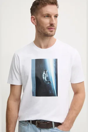 HUGO BOSS Bavlněné tričko béžová barva, s potiskem, 50528212