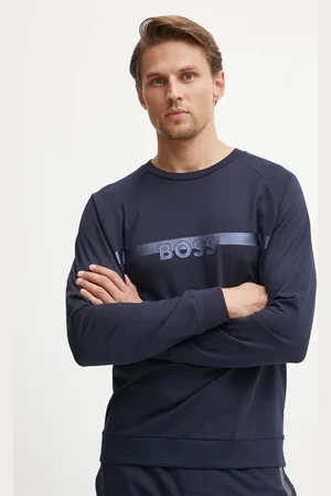 HUGO BOSS Bavlněná mikina pánská, tmavomodrá barva, s potiskem, 50527429