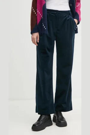 LA PETITE FRANCAISE Velurové kalhoty tmavomodrá barva, high waist, PFPRALINE