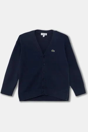 Lacoste Dětský kardigan s příměsí vlny tmavomodrá barva, AJ4981