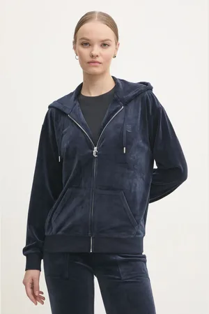 Juicy Couture Velurová mikina HALAN OVERSIZED HOODIE tmavomodrá barva, s kapucí, JCWAS24342