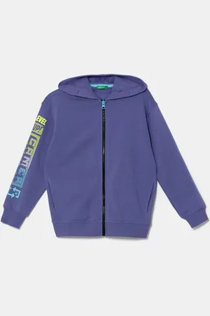 Benetton Dětská mikina barva, s kapucí, s potiskem, 3WFMC504K