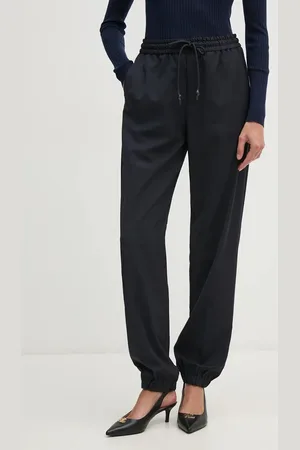 Lacoste Kalhoty s vlnou tmavomodrá barva, high waist, HF1564
