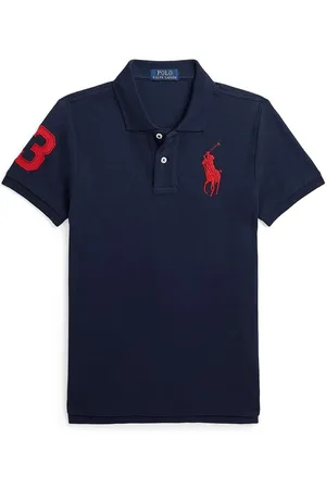 Ralph Lauren Dětská bavlněná polokošile tmavomodrá barva, s potiskem, 323708861113