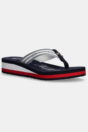 Tommy Hilfiger Žabky IM TH SIGNATURE BEACH SANDAL dámské, tmavomodrá barva, na klínku, FW0FW08369