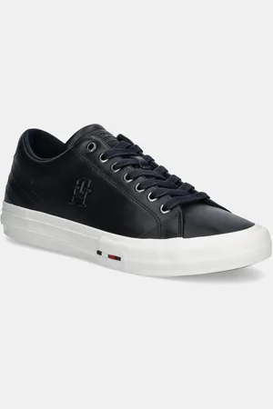 Tommy Hilfiger Kožené sneakers boty TH HI VULC STREET PATCH LTH tmavomodrá barva, FM0FM05203