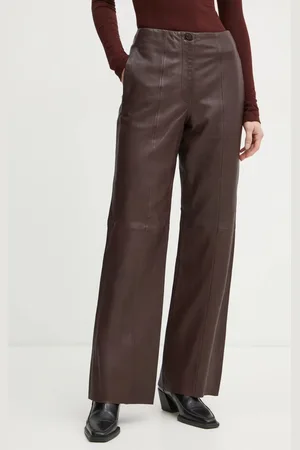 FORTE FORTE Kožené kalhoty dámské, barva, jednoduché, high waist, 13215_my pants
