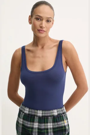 Ralph Lauren Bavlněný pyžamový top tmavomodrá barva