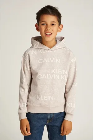 Calvin Klein Dětská bavlněná mikina 0 barva, s kapucí, vzorovaná, IB0IB02381