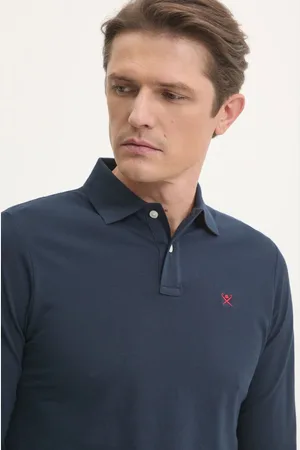 Hackett Bavlněné tričko s dlouhým rukávem tmavomodrá barva, HM550887