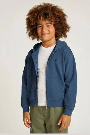 Calvin Klein Dětská mikina 0 tmavomodrá barva, s kapucí, hladká, IB0IB02379