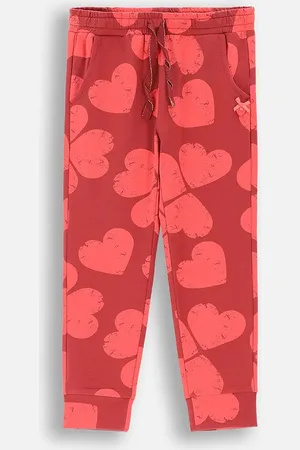 COCCODRILLO Dětské tepláky vínová barva, vzorované, HEARTS GIRL KIDS