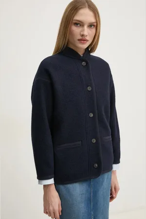 Hoss Intropia Vlněná bunda tmavomodrá barva, přechodná, oversize, 5438456