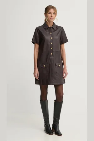 Tommy Hilfiger Kožené šaty vínová barva, mini, WW0WW43783