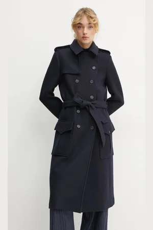 The Kooples Vlněný kabát tmavomodrá barva, přechodný, dvouřadový, FTRE29003K