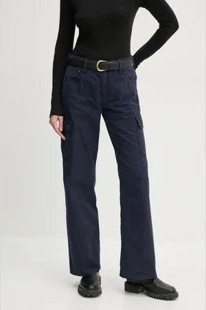 G-Star Kalhoty dámské, tmavomodrá barva, jednoduché, medium waist, D24673-D388