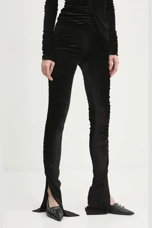Rick Owens Velurové kalhoty barva, high waist, LI02D5335VST