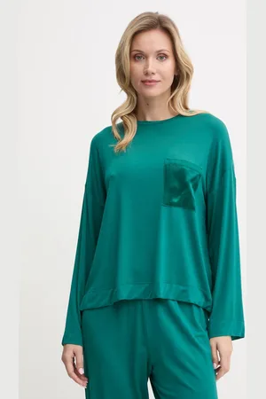 Benetton Pyžamové tričko s dlouhým rukávem zelená barva, 3ZEW3M06P