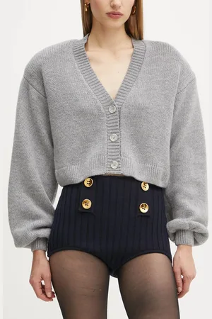 LUISA SPAGNOLI Vlněné šortky tmavomodrá barva, hladké, high waist, 58546