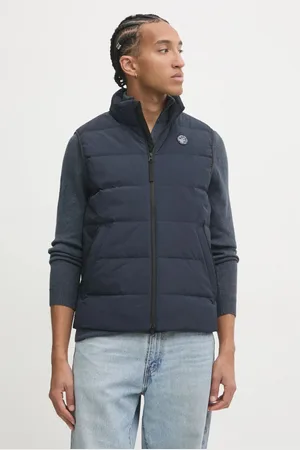 Abercrombie & Fitch Péřová vesta tmavomodrá barva, KI132-4152