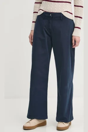 Tommy Hilfiger Kalhoty dámské, tmavomodrá barva, široké, medium waist, DW0DW20181