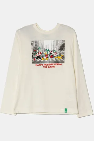 Benetton Tričko s dlouhým rukávem barva, s potiskem, 3ATNC10LE
