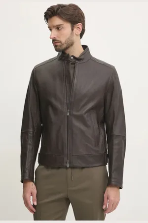 HUGO BOSS Kožená bunda pánská, barva, přechodná, 50532475
