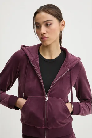 Juicy Couture Mikina dámská, vínová barva, s kapucí, hladká, JCAP176EU