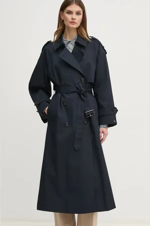 Tommy Hilfiger Bavlněný trenčkot tmavomodrá barva, oversize, WW0WW45918