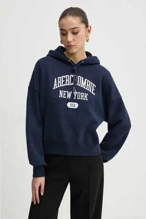 Abercrombie & Fitch Mikina dámská, tmavomodrá barva, s kapucí, s aplikací, KI152-4201
