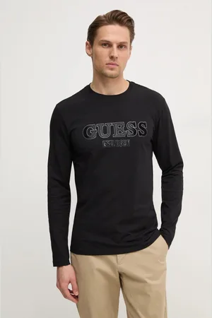 Guess Tričko s dlouhým rukávem pánské, černá barva, s aplikací, M5RI13 J1314