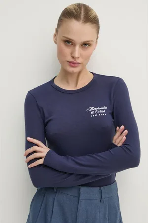 Abercrombie & Fitch Tričko s dlouhým rukávem tmavomodrá barva, KI157-4309