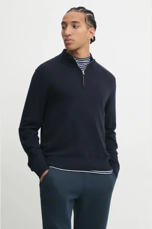 Abercrombie & Fitch Svetr z vlněné směsi pánský, tmavomodrá barva, KI120-4180