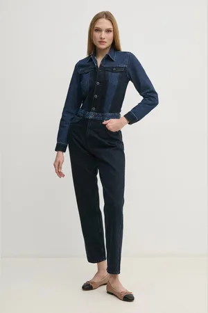 Pepe Jeans Džínový overal VALERIE tmavomodrá barva, bavlněný, s límečkem, PL230508