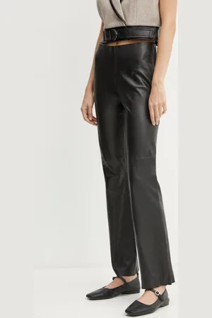 Bruuns Bazaar Kožené kalhoty dámské, barva, jednoduché, high waist, BBW4302