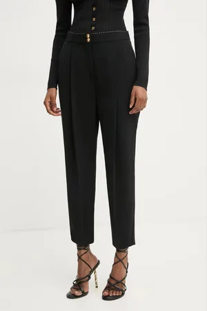 Elisabetta Franchi Kalhoty dámské, zelená barva, střih cigarette, high waist, PA06651E2