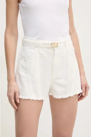 Twin-Set Džínové šortky dámské, barva, hladké, high waist, 251TP2593