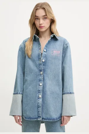 Moschino Džínová košile dámská, barva, relaxed, s klasickým límcem, 0216 3217