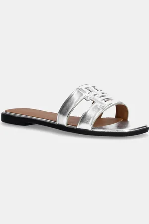 Tommy Hilfiger Kožené pantofle TH LOGO STRAP METALLIC MULE dámské, barva, FW0FW08676