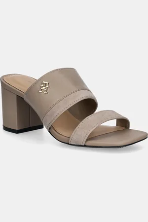 Tommy Hilfiger Kožené pantofle LEATHER & SUEDE BLOCK HEEL MULE dámské, barva, na podpatku, FW0FW08530