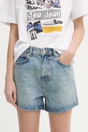 Moschino Džínové šortky dámské, barva, hladké, high waist, 0327 3217