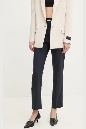 Msgm Vlněné kalhoty tmavomodrá barva, přiléhavé, high waist, 3841MDP13.257127