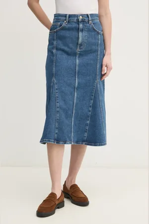 Sisley Džínová sukně barva, midi, áčková, 41GTL002N