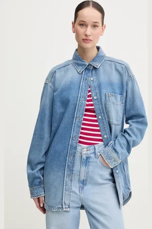 Tommy Hilfiger Džínová košile dámská, barva, relaxed, s klasickým límcem, DW0DW19855